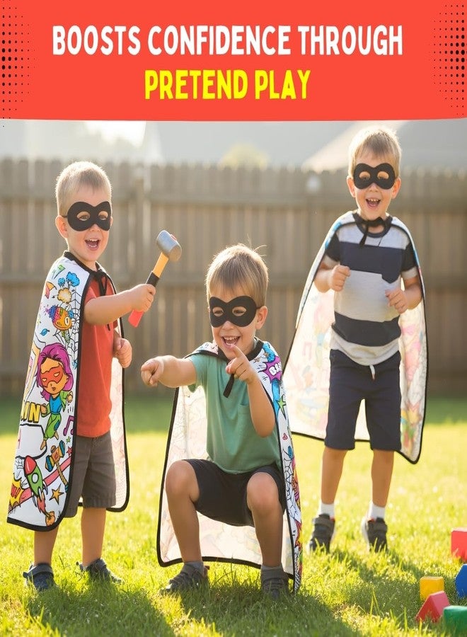 PepPlay My Superhero Cape Coloring Kit, 6 Smudge-Free Washable Markers & Eye Mask, Reusable, Mess Free DIY Activity, for Boys 4+, Birthday Gift for Boys and Girls Ages 4 5 6 7 8, Pretend Play, Cotton - Image 2